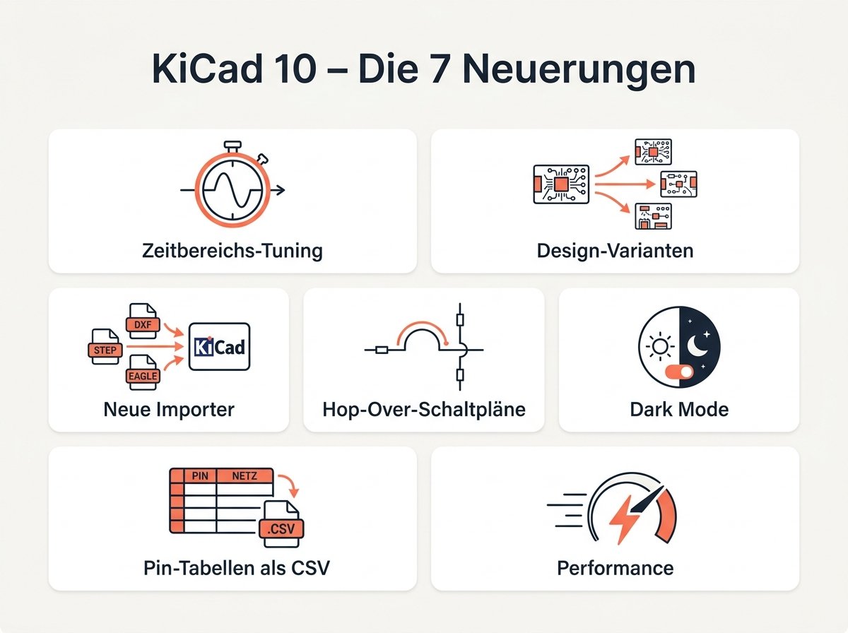 Infografik: Die 7 wichtigsten Neuerungen in KiCad 10 im Überblick